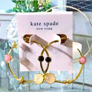 KATE SPADE HOOPS MULTICOLORED STONES 14K GOLD EARRINGS